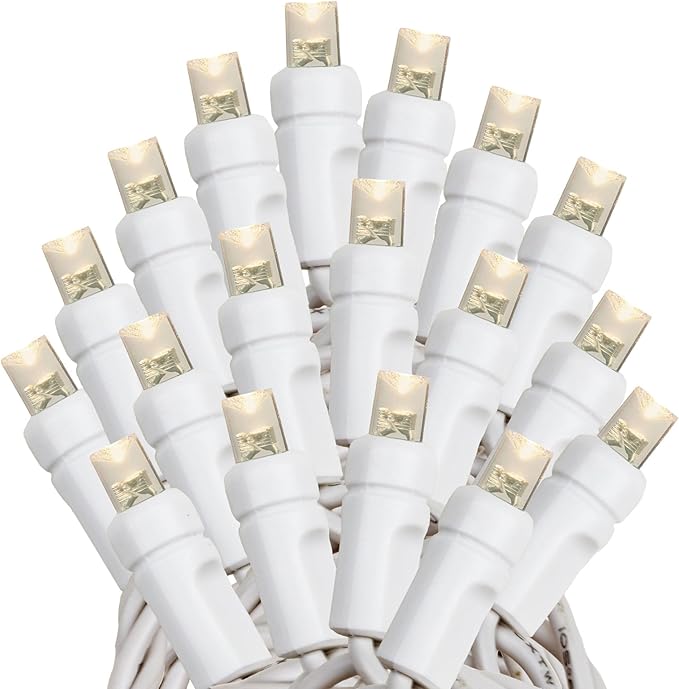 Novelty Lights 25ft Christmas String Lights, 50 Warm White LED Bulbs on White Wire, 6" Spacing, Connectable Indoor Outdoor Commercial Grade Lighting for Holidays Patio Weddings