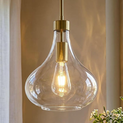 Modern Glass Pendant Light 9.44 in Clear Glass Shade Gold Farmhouse Island Pendant Lights for Kitchen Pendant Lighting Over Sink Bedroom Dining Room