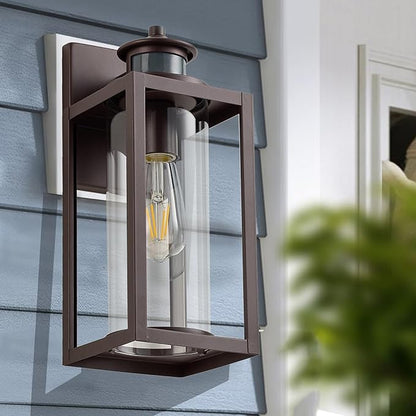 MICSIU Bronze Motion Sensor Outdoor Wall Light, Waterproof Dusk to Dawn Exterior Light Fixture with Clear Glass, 13 Inch Outside Light Fixture for House, Front Porch, Garage, Walkway