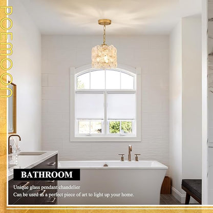 2-Pack Gold Glass Pendant Light Modern 1-Light Flower Small Ceiling Pendant Lighting for Kitchen Island Sink Dining Room Bedroom Entryway Hallway, E26