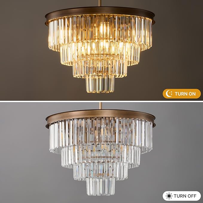 Modern Crystal Chandeliers For Dining Room: 24 Inch Antique Copper Vintage Chandelier Over Table - 4 Tiers Round Ceiling Pendant Lighting Fixture For Living Room Kitchen Island Bedroom Entryway Foyer