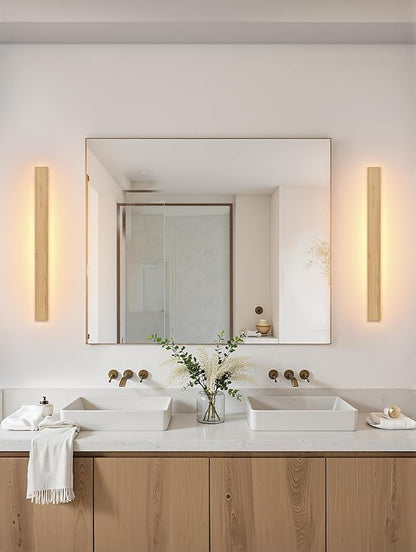 1 Pack Modern Plug in Long Wall Sconce 23.6‘’ LED Bamboo Wall Lights 18W Long Strip Indoor Wall Lamp 3000K with 6.5FT Plug in Cord and On/Off Switch on The Cord for Living Room Hallway Stairwell