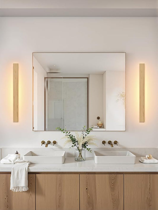 1 Pack Modern Plug in Long Wall Sconce 23.6‘’ LED Bamboo Wall Lights 18W Long Strip Indoor Wall Lamp 3000K with 6.5FT Plug in Cord and On/Off Switch on The Cord for Living Room Hallway Stairwell