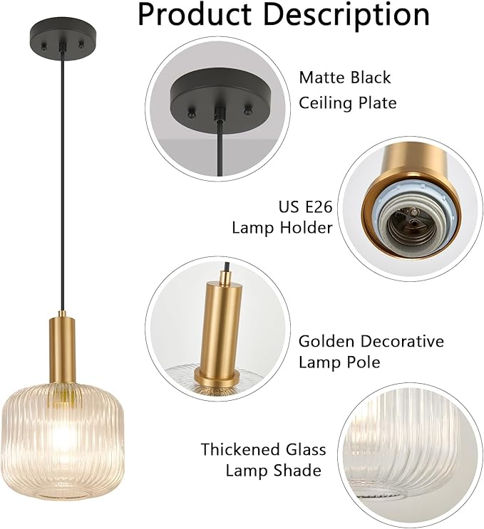 8 Inch Clear Glass Pendant Lights Small Modern Chandelier Pendant Lighting Mid Century Hanging Lights Adjustable Kitchen Island Light for Dining Room Bedroom Hallway
