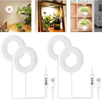 Banax 2 Pack LED Grow Light for Indoor Plants 144 LEDs, Dual-Head Ring Design, 5V/2A 10 Brightness Levels, 3/9/12H Timer, Ideal for Herbs, Succulents & Seedlings（White）
