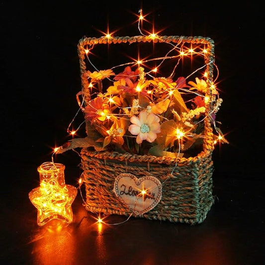 CYLAPEX 12 Pack Fairy Lights Battery Operated 7ft 20 LED Mini String Lights Silver Wire Firefly Starry Moon Twinkle Lights for Wedding Mason Jars Party Christmas Centerpiece Table Decorations, Orange