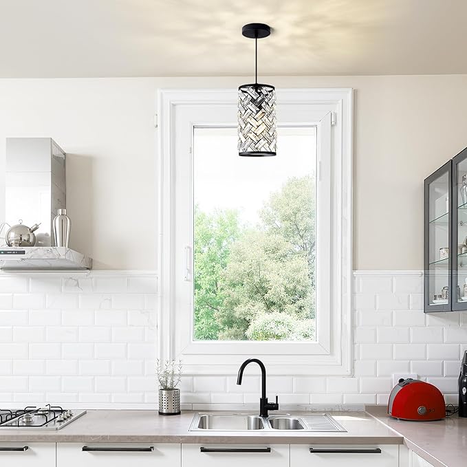 2 Pack Black Crystal Pendant Lights Kitchen Island, Modern Mini Chandelier, Adjustable Hanging Ceiling Light Fixture for Kitchen Dining Room Bedroom Foyer Bar, L6.1 x H11.8