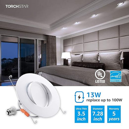 TORCHSTAR 5/6-Inch Retrofit LED Gimbal Downlight, 900lm, 13W (100W Equiv.), UL & Energy Star Certified Dimmable Recessed Light, CRI90+, 5000K Daylight, 5 Years Warranty