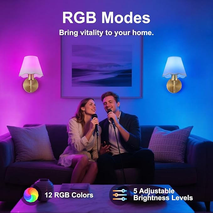 ADISUN Battery Operated Wall Sconce Set of 2, Gold Wall Lamps Rechargeable Bulbs for Living Room, White Rattan Shade, Wireless Wall Lights for Bedroom Living Room Hallway Kitchen(2 Bulbs Included)