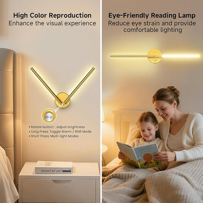 Wall Sconces with Remote,Rechargeable Battery Operated,Wireless Magnetic Wall Lights with RGB Colors&Dimmable,Wall Decor for TV/Mirror,Bedroom,Staircase Gold
