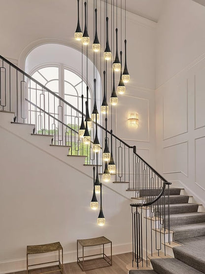 ykolupty 138'' Modern Chandelier,20-Lights Black Modern Pendant Light Fixture Staircase Large Chandelier Lobby Living Room Bedroom Foyer High Ceiling Chandelier