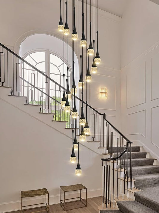 ykolupty 138'' Modern Chandelier,20-Lights Black Modern Pendant Light Fixture Staircase Large Chandelier Lobby Living Room Bedroom Foyer High Ceiling Chandelier