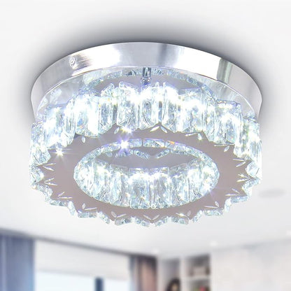 9.8" Crystal Flush Mount Ceiling Light Fixtures Modern Crystal Chandeliers Light Fixture LED Round Mini Ceiling Lamp for Kitchen 17W 6500K