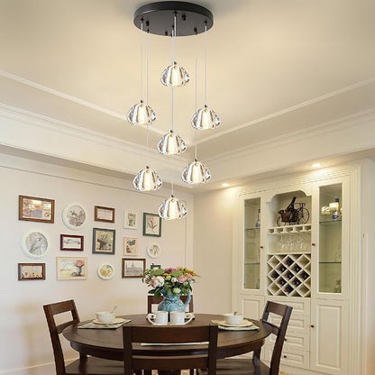 Modern Crystal Foyer Chandelier 7-Lights Raindrop Pendant Light Fixture, Bubble LED Flush Mount Staircase Living Room Light Fixture Black