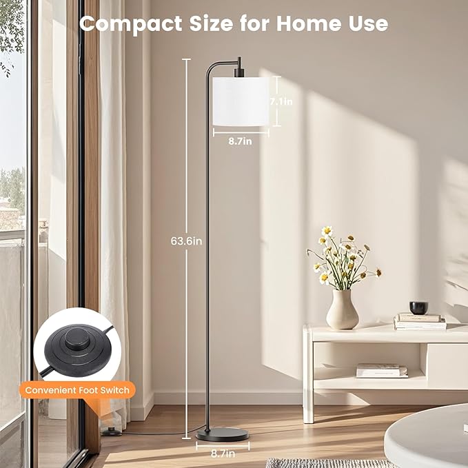 SIBRILLE Floor Lamp with Linen Shade, Dimmable Tall Standing Lamp with Remote Control & 3 Color Temperatures, Modern Corner Floor Lamps for Living Room Bedroom Office, 9W LED Bulb Included