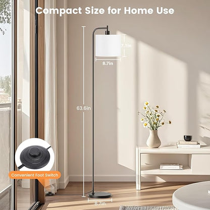 SIBRILLE Floor Lamp with Linen Shade, Dimmable Tall Standing Lamp with Remote Control & 3 Color Temperatures, Modern Corner Floor Lamps for Living Room Bedroom Office, 9W LED Bulb Included