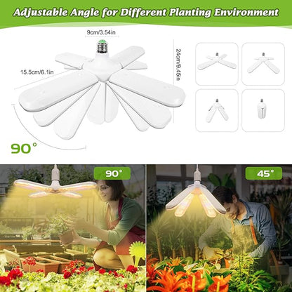 200W LED Grow Light Bulb - 552 LED Plant Light Bulb E26/E27 Sunlike Full Spectrum Plant Grow Lamp with IP54 Waterproof Foldable Four-Leaf Lamp Body for Hydroponics Garden Greenhouse Houseplants