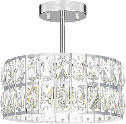 Lxybcce Chrome Crystal Ceiling Light, Modern Semi Flush Mount Ceiling Lighting, Hallway Lighting Fixtures, Small Chandelier Light Fixture for Kitchen Entryway Bedroom Dining Room, 3-Light, 12 Inch