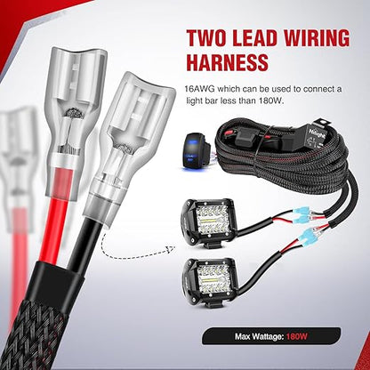 Nilight Wiring Harness Kit Nylon 16 AWG 2 Leads LED Light Bar 12V 5Pin Rocker Switch Laser On Off Power Relay Blade Fuse for Off Road Lights on Cars Jeep Boat Trucks