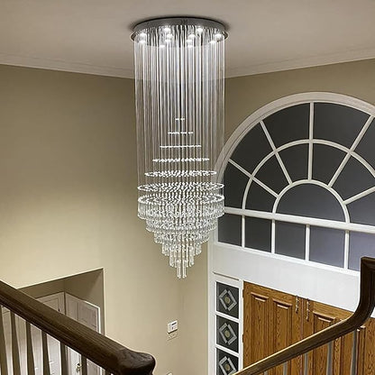 Luxury Large Foyer Chandelier, Modern 12-Lights Round Raindrop Crystal Chandeliers High Ceiling Flush Mount Light Fixtures for Hallway, Entryway, Stairs,Front Entrance D31.5 X H86.7 of CRYSTOP