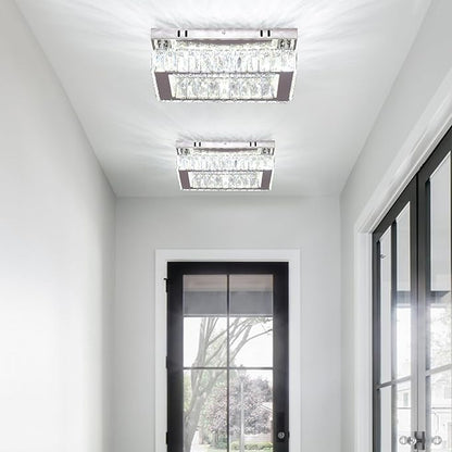 Finktonglan Crystal LED Flush Mount Ceiling Light, 11.8"×9.1" Rectangular Close to Ceiling Light, K9 Crystal & Mirror Stainless Steel, 20W 6000–6500K Cool White, Non-Dimmable