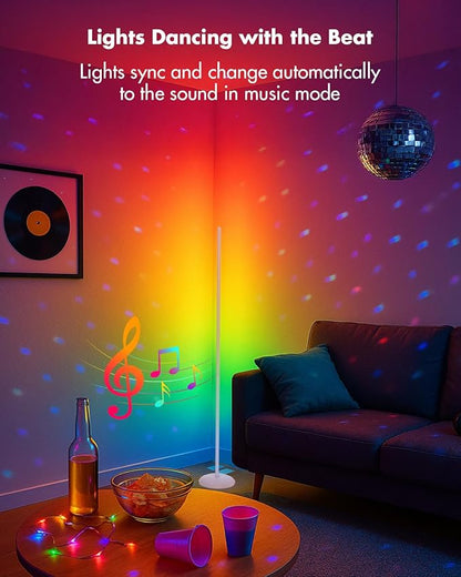 Corner Floor Lamp RGB, Smart LED Corner Lamp with APP & Remote Control, Floor Lamp Dimmable with 16 Million Colors, Music Sync, Standing Lamps for Living Room, Bedroom - Silver