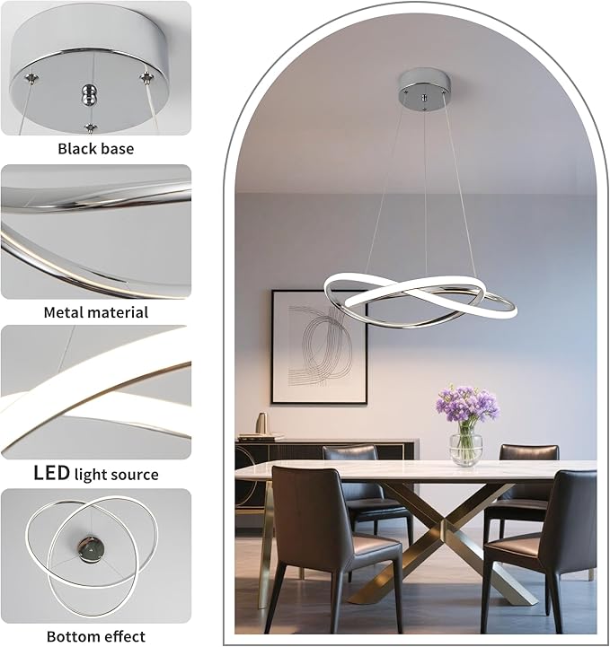 Modern Chandelier Dimmable Pendant Light Fixture,5CCT/2700K/3000K/3500K/4000K/5000K ,Adjustable Modern LED Chandeliers for Dining Room Kitchen Entryway Living Room Bedroom (Silver-5CCT, 20 Inches)
