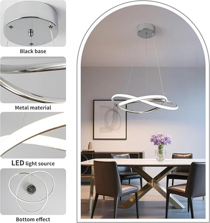 Modern Chandelier Dimmable Pendant Light Fixture,5CCT/2700K/3000K/3500K/4000K/5000K ,Adjustable Modern LED Chandeliers for Dining Room Kitchen Entryway Living Room Bedroom (Silver-5CCT, 20 Inches)