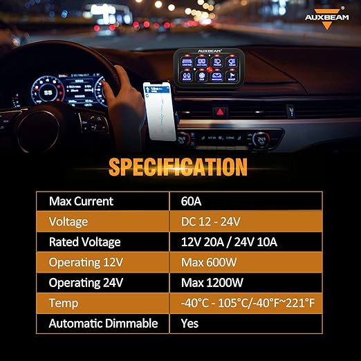 Auxbeam 8 Gang Switch Panel BB80, Universal Circuit Control Relay System Box with Automatic Dimmable On-Off LED Switch Pod Touch Switch Box for Car Pickup Truck Boat ATV UTV, Blue 3 Years Warranty