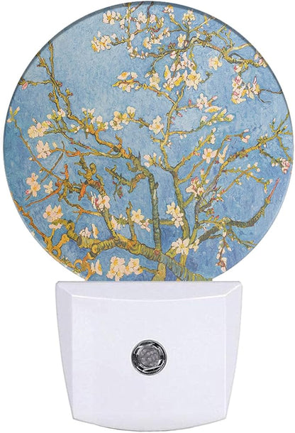 EKOBLA Van Gogh Almond Blossom Plug-in Night Light, Floral Painting LED Nightlight with Sensor, 0.5W Sleep Friendly
