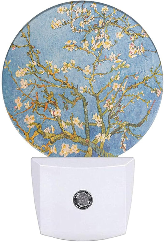 EKOBLA Van Gogh Almond Blossom Plug-in Night Light, Floral Painting LED Nightlight with Sensor, 0.5W Sleep Friendly