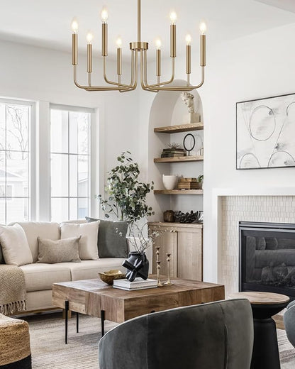 Yunnix 8 Light Champagne Bronze Chandelier - Modern Gold Chandelier Dining Room Light Fixture - 28" Vintage Chandelier for Bedroom Kitchen Island Lighting, Foyer and Living Room