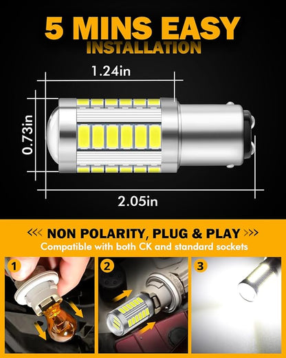 Auxbeam 1157 LED Bulbs 6500K White, Super Bright 2057 2357 7528 BAY15D Replacement Bulb for Backup Reverse Lights, 3030 33-SMD Chipset, Pack of 2