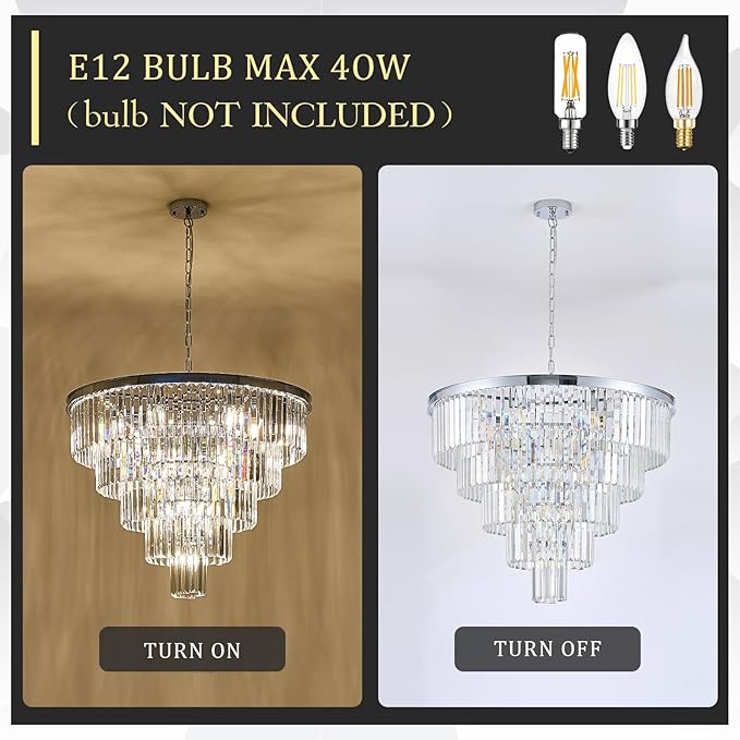 CATINER Large Crystal Chandeliers Modern Chrome 30” Chandelier for Foyer Staircase Luxury 5 Tiers 16 Lights K9 Ceiling Pendant Lighting Fixture for Living Room Dining Room Bedroom