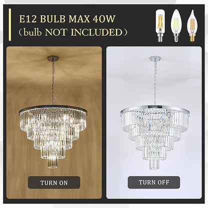 CATINER Large Crystal Chandeliers Modern Chrome 30” Chandelier for Foyer Staircase Luxury 5 Tiers 16 Lights K9 Ceiling Pendant Lighting Fixture for Living Room Dining Room Bedroom