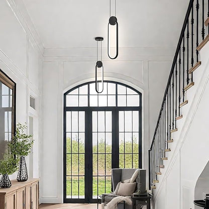 Modern Pendant Lights 2 Pack, Black LED Pendant Light 4000K Bright White Adjustable Height Oval Pendant Light Fixtures for Bedroom Bathroom Kitchen Island