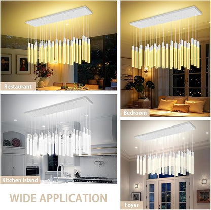 24-Light Rectangular Crystal Chandelier, Large Silver Bubble Crystal Column Pendant Light, Adjustable Height Hanging Chandeliers for Kitchen Island, Living Room, Foyer
