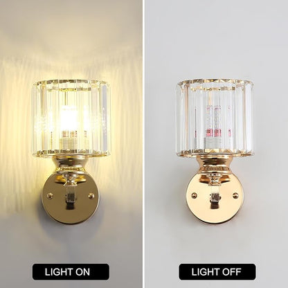 Hardwired Crystal Wall Sconces, Modern E27 Wall Lights, Gold Round Finish Wall Lamp for Living Room Bedroom Dining Room Hallway Entryway (Gold Round)