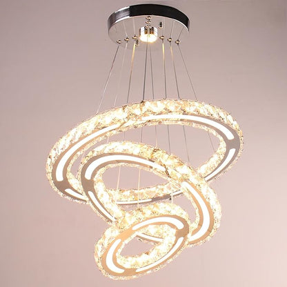 Modern Crystal Chandeliers DIY 3 Rings Dimmable Ceiling Light Fixture LED Pendant Lamp for Kitchen Dining Room Living Room Bedroom 180mm Base 153 Crystals (Dimmable)