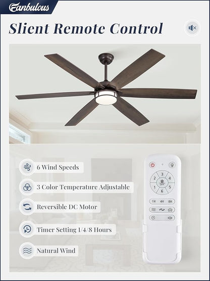 Fanbulous 65 Inch Ceiling Fans with Lights, Farmhouse Large Ceiling Fans with Remote, Oil Bronze Modern Ceiling Fan with LED Light, Quiet DC Motor for Living Room, Bedroom, Kitchen, Indoor