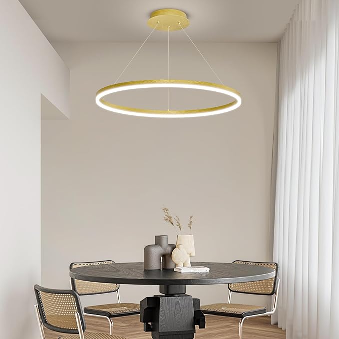 Mikeru Modern Ring Chandelier Light, LED Pendant Light Fixtures with Remote Control 3000k-6500K Adjustable Color Temperature Light for Living Room, Bedroom, Kitchen （15.7in