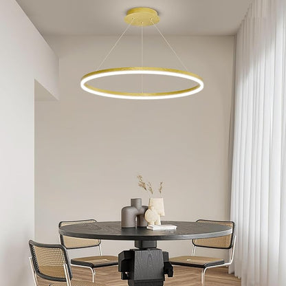 Mikeru Modern Ring Chandelier Light, LED Pendant Light Fixtures with Remote Control 3000k-6500K Adjustable Color Temperature Light for Living Room, Bedroom, Kitchen （15.7in
