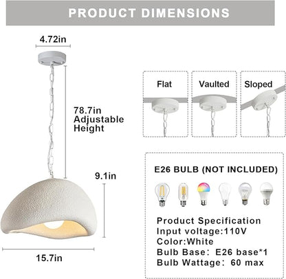Wabi Sabi Pendant Lights,15.7in White Modern Pendant Light Resin Hanging Lamp Kitchen Island Lighting Modern Japandi Chandelier for Dining Room Bedroom Hallway Restaurant Foyer