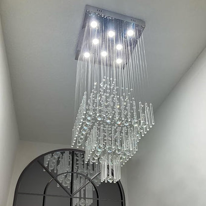 Crystal Chandelier Modern Chandelier Modern 8 Lights Square Chandelier Light Luxury 3 Tier Crystal Raindrop Chandeliers Flush Mount Ceiling Light Pendant for Foyer Modern Chandeliers for Entryway