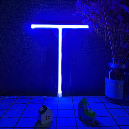LED Letter Lights Blue Neon Signs Light Up 26 Alphabet USB and Battery Powered Wall Decorative LED Night Lights for Wedding Birthday Christmas Party Bedroom (T)