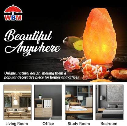 WBM Salt Lamp - USB Himalayan Salt Lamp with Touch Dimmer Control, Natural Pink Crystal, 5-7 lbs, Wooden Base, LED Bulb, Room Decor, Home Decor, Relaxation, Ambiance, Gift