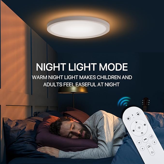 Dimmable LED Flush Mount Ceiling Light Fixture with Remote Control, 24W 2640LM, 12Inch, 2000K Warm Night Light & 3000K-6500K, Modern Super Slim Ceiling Lamp for Bedroom Kitchen, White, 1 Pack