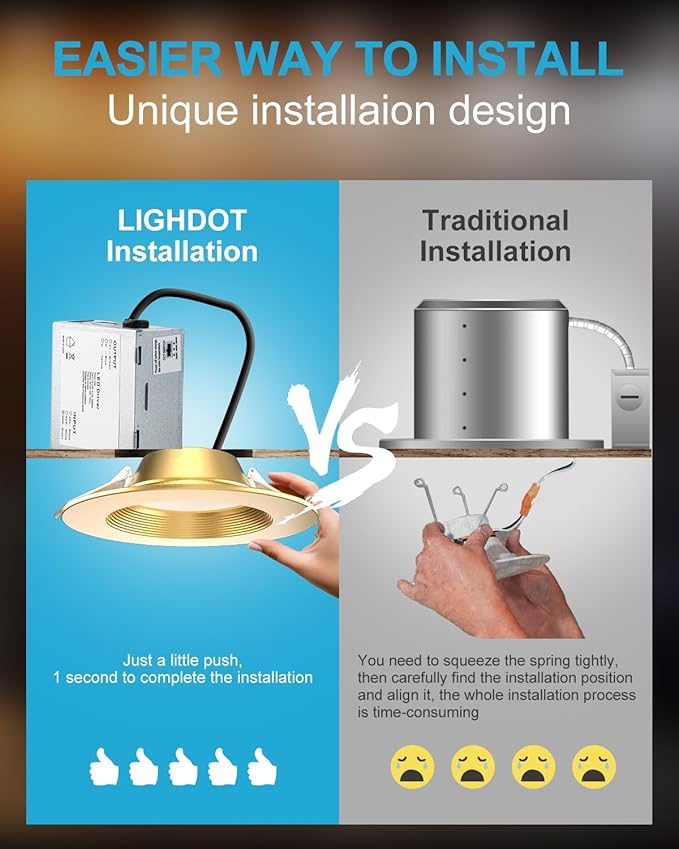 Lightdot 6 Inch Recessed Lighting 24 Pack Gold, 12W Dimmable LED Downlight 3CCT Selectable (3000K/4000K/5000K), Anti-Glare Slim Canless Ceiling Light