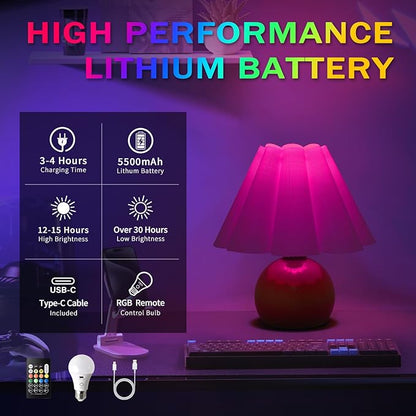 Rechargeable Cordless Green Small Table Lamp, Battery Operated Remote Control LIght Mini Cute Table Lamps for Bedroom Nightstand, Cute Small Table Lamp for Small Spaces for Kitchen Counter, Bookshelf
