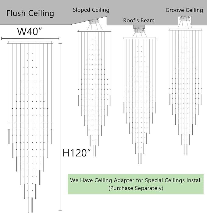 HAIXIANG W40 x H120 Glam Chandelier with LED Bulbs Crystal Raindrop High Ceiling Pendant Light for Entrance Large Villa Chandelier Foyer Lighting Fixtures Silver